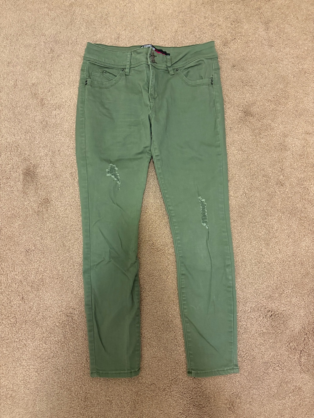 Warehouse one bottoms up Skinny crop Jeans in Olive Green size 4
